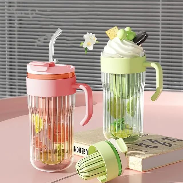 550ml Fluted Glass Tumbler Mug with Handle, Straw & Infuser Lid