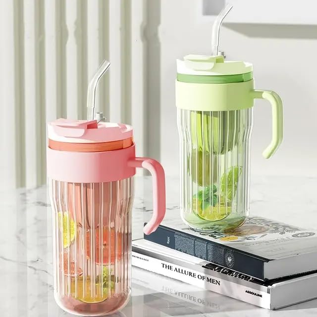 550ml Fluted Glass Tumbler Mug with Handle, Straw & Infuser Lid - Image 3