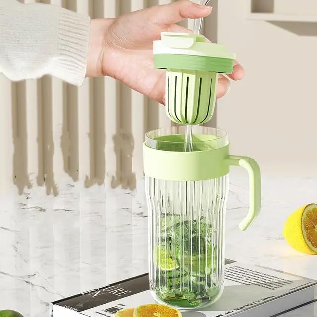 550ml Fluted Glass Tumbler Mug with Handle, Straw & Infuser Lid - Image 2
