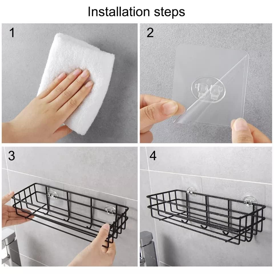 Multipurpose Self-Adhesive Wall Mounted Metal Rack with Bottom Hooks (Set of 2) - Image 5