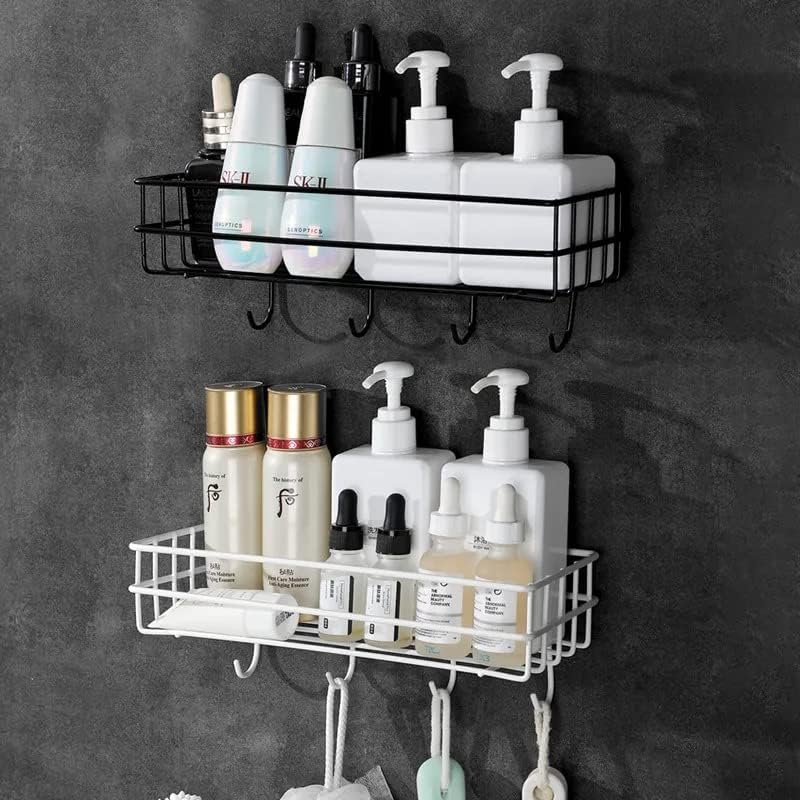 Multipurpose Self-Adhesive Wall Mounted Metal Rack with Bottom Hooks (Set of 2)