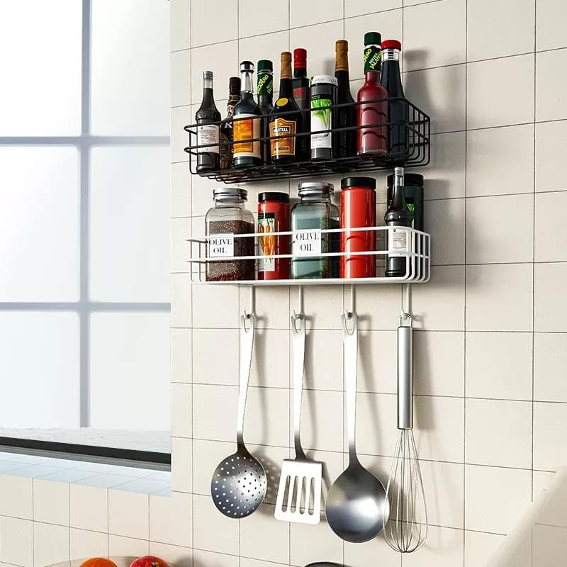 Multipurpose Self-Adhesive Wall Mounted Metal Rack with Bottom Hooks (Set of 2) - Image 4