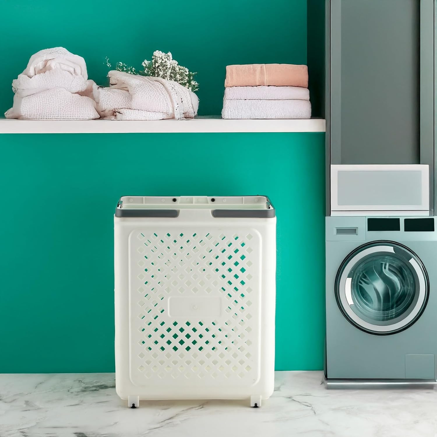 PLASTIC FOLDABLE LAUNDRY BASKET WITH WHEELS - Image 2
